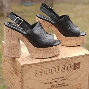 Jeffrey Campbell "MATTIX" Black Textured Leather Cork Platform Slingbacks